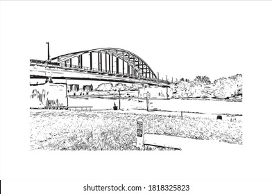 Building view with landmark of Arnhem is a city and municipality situated in the eastern part of the Netherlands. Hand drawn sketch illustration in vector.