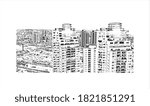 Building view with landmark of Ashdod is the largest city and the largest port in Israel. Hand drawn sketch illustration in vector.