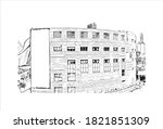 Building view with landmark of Ashdod is the largest city and the largest port in Israel. Hand drawn sketch illustration in vector.
