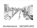Building view with landmark of Ashdod is the largest city and the largest port in Israel. Hand drawn sketch illustration in vector.