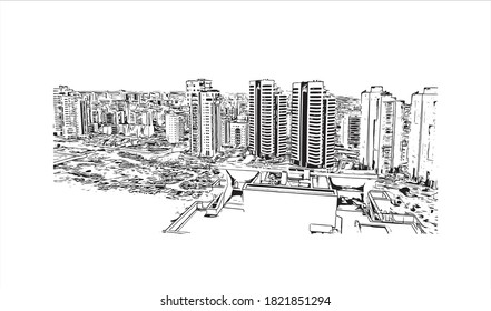 Building view with landmark of Ashdod is the largest city and the largest port in Israel. Hand drawn sketch illustration in vector.
