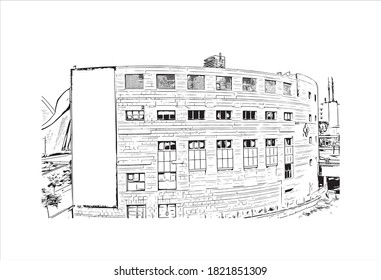 Construir vistas con el punto de referencia de Ashdod es la ciudad más grande y el puerto más grande de Israel. Dibujo a mano de ilustración de esbozo en vector.