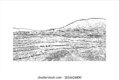 Building view with landmark of Asmara is the capital city of Eritrea. Hand drawn sketch illustration in vector.