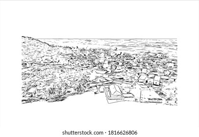 Building view with landmark of Asmara is the capital city of Eritrea. Hand drawn sketch illustration in vector.