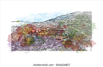 Die Hauptstadt Eritreas ist die Hauptstadt von Asmara. Aquarellspritzer mit handgezeichneter Skizzengrafik in Vektorgrafik.