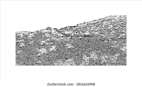 La ciudad capital de Eritrea es el edificio con vistas a Asmara. Dibujo a mano de ilustración de esbozo en vector.