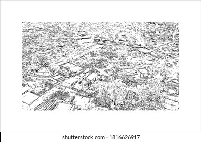 Building view with landmark of Asmara is the capital city of Eritrea. Hand drawn sketch illustration in vector.