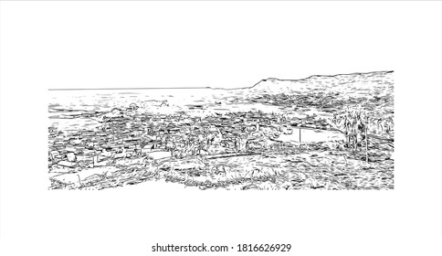 Building view with landmark of Asmara is the capital city of Eritrea. Hand drawn sketch illustration in vector.