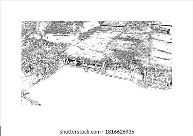 Building view with landmark of Asmara is the capital city of Eritrea. Hand drawn sketch illustration in vector.