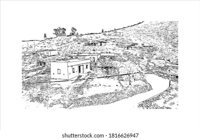 Building view with landmark of Asmara is the capital city of Eritrea. Hand drawn sketch illustration in vector.