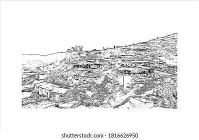 Building view with landmark of Asmara is the capital city of Eritrea. Hand drawn sketch illustration in vector.