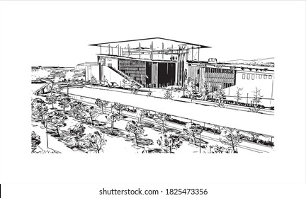 Building view with landmark of Athens is the capital and largest city of Greece. Hand drawn sketch illustration in vector.