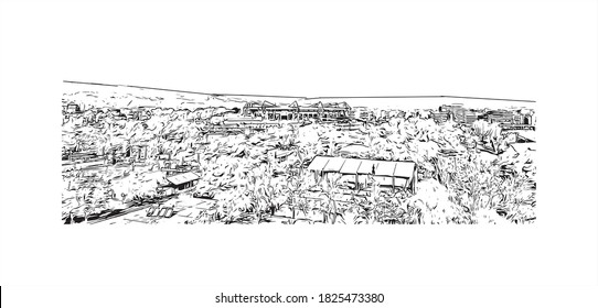 Building view with landmark of Athens is the capital and largest city of Greece. Hand drawn sketch illustration in vector.