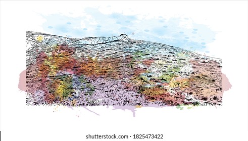 Building view with landmark of Athens is the capital and largest city of Greece. Watercolor splash with hand drawn sketch illustration in vector.