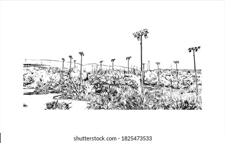 Building view with landmark of Athens is the capital and largest city of Greece. Hand drawn sketch illustration in vector.