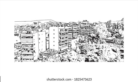 Building view with landmark of Athens is the capital and largest city of Greece. Hand drawn sketch illustration in vector.