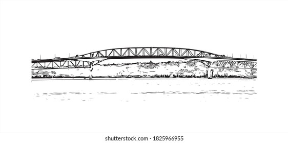 Building view with landmark of Auckland is a metropolitan city in the North Island of New Zealand. Hand drawn sketch illustration in vector.