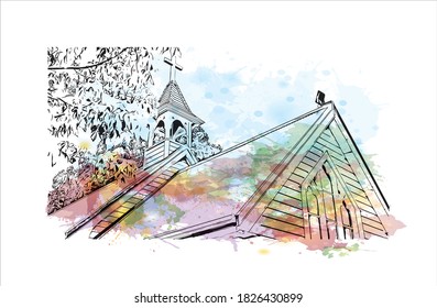 Building view with landmark of Auckland is a metropolitan city in the North Island of New Zealand. Watercolor splash with hand drawn sketch illustration in vector.
