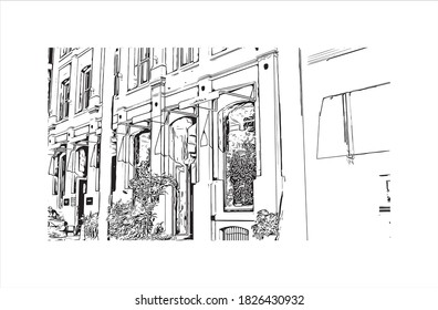 Building view with landmark of Auckland is a metropolitan city in the North Island of New Zealand. Hand drawn sketch illustration in vector.