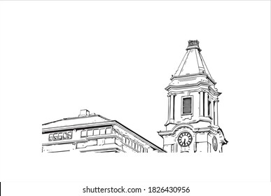 Building view with landmark of Auckland is a metropolitan city in the North Island of New Zealand. Hand drawn sketch illustration in vector.