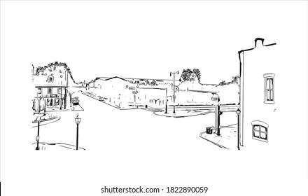 Building view with landmark of Augusta is a city in Georgia. Hand drawn sketch illustration in vector.