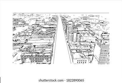 Building view with landmark of Augusta is a city in Georgia. Hand drawn sketch illustration in vector.