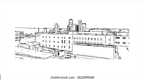 Building view with landmark of Augusta is a city in Georgia. Hand drawn sketch illustration in vector.