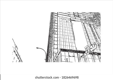 Building view with landmark of Austin is the capital city of the United State of Texas. Hand drawn sketch illustration in vector.