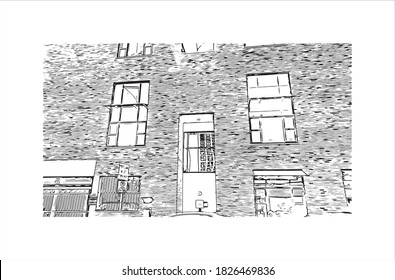 Building view with landmark of Austin is the capital city of the United State of Texas. Hand drawn sketch illustration in vector.