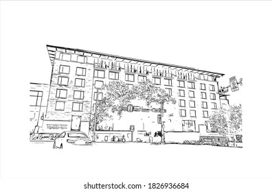 Building view with landmark of Austin is the capital city of the United State of Texas. Hand drawn sketch illustration in vector.