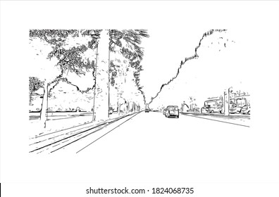 Construir vistas a Aydin es una de las ciudades más importantes de la región del Egeo de Turquía. Dibujo a mano de ilustración de esbozo en vector.