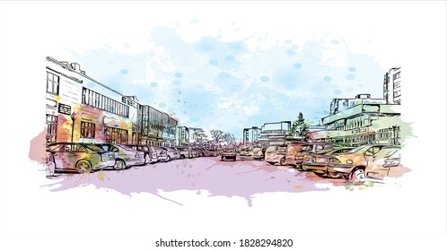 Construir vistas con un punto de referencia de Babruysk es una ciudad en la región de Mogilev al este de Bielorrusia en el río Berezina. Salto de color de agua con ilustración de esbozo dibujada a mano en vector.
