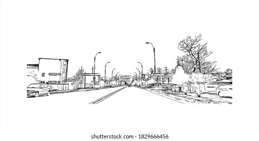 Bacau ist die Hauptstadt von Rumänien. Handgezeichnete Skizzengrafik in Vektorgrafik.