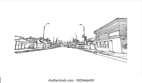 Building view with landmark of Bacau is the main city in Romania. Hand drawn sketch illustration in vector.