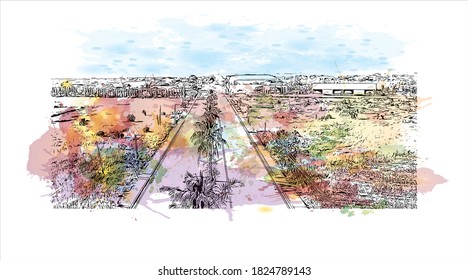 Building view with landmark of Bacolod is a city on the northwest coast of Negros Island in the Philippines. Watercolor splash with hand drawn sketch illustration in vector.