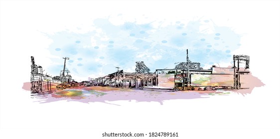 Building view with landmark of Bacolod is a city on the northwest coast of Negros Island in the Philippines. Watercolor splash with hand drawn sketch illustration in vector.