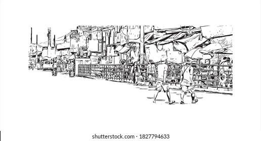 Building view with landmark of Bacoor is a city of Philippines. Hand drawn sketch illustration in vector.