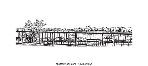 Building view with landmark of Baghdad is the capital of Iraq and one of the largest cities in the Arab world. Hand drawn sketch illustration in vector.