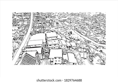 Building view with landmark of Baguio officially the City of Baguio. Hand drawn sketch illustration in vector.
