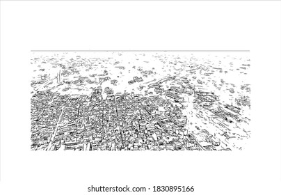 Building view with landmark of Bahawalpur is the largest city in Pakistan. Hand drawn sketch illustration in vector. svg