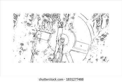 Building view with landmark of Bahia Blanca is a city in the southwest of the Argentina. Hand drawn sketch illustration in vector.