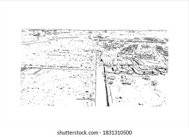 Building view with landmark of Bahir Dar is the capital city of the Amhara region in northern Ethiopia. Hand drawn sketch illustration in vector.