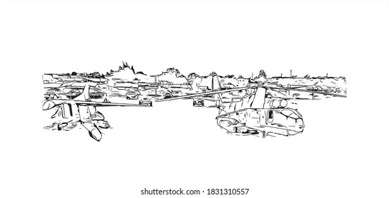 Building view with landmark of Bahir Dar is the capital city of the Amhara region in northern Ethiopia. Hand drawn sketch illustration in vector.