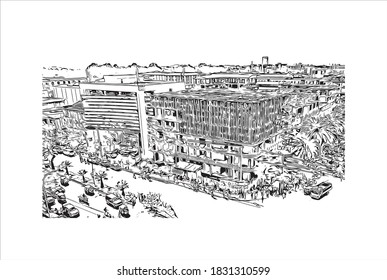 Building view with landmark of Bahir Dar is the capital city of the Amhara region in northern Ethiopia. Hand drawn sketch illustration in vector.