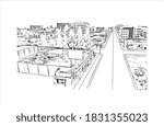 Building view with landmark of Bakersfield is a large city in the United States. Hand drawn sketch illustration in vector.