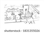 Building view with landmark of Bakersfield is a large city in the United States. Hand drawn sketch illustration in vector.