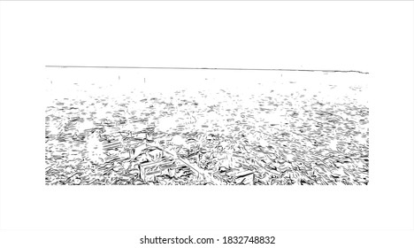 Building view with landmark of Balikpapan is a seaport city in East Kalimantan, Indonesia. Hand drawn sketch illustration in vector.