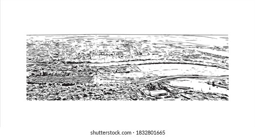 Building view with landmark of Balti is a city in Moldova. Hand drawn sketch illustration in vector.