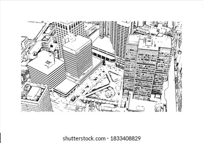 Building view with landmark of Baltimore is the most populous city in the U.S. state of Maryland. Hand drawn sketch illustration on vector.