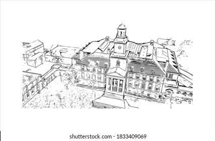 Die Bausicht mit Wahrzeichen von Baltimore ist die bevölkerungsreichste Stadt im US-Bundesstaat Maryland. Handgezeichnete Skizzengrafik auf Vektorgrafik.